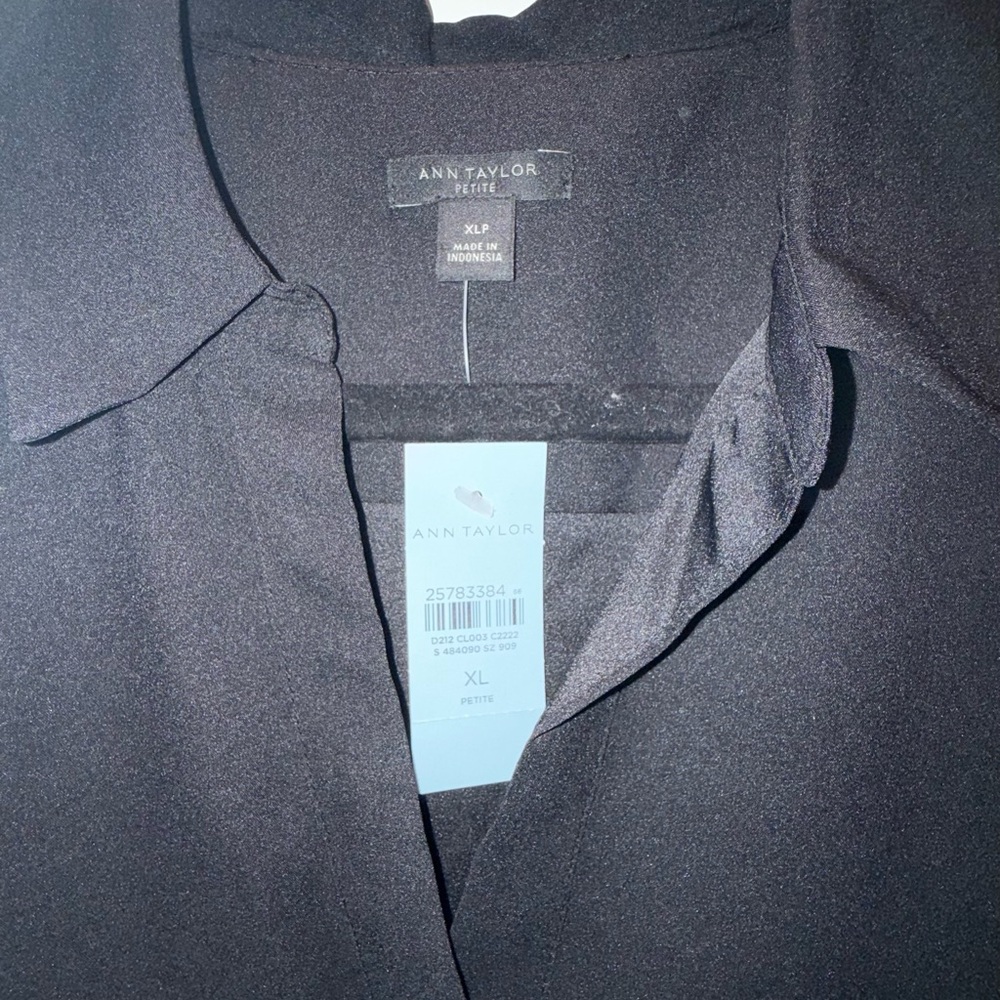 Ann Taylor Black Collared Button-Down Top NWT - image 2